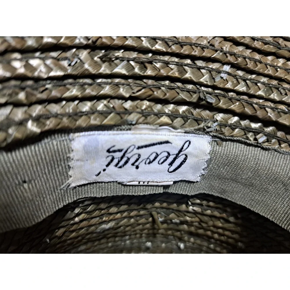 Georgi Vintage Straw Boater Hat Metallic Bronze Pewter Mesh Flower Rosette
